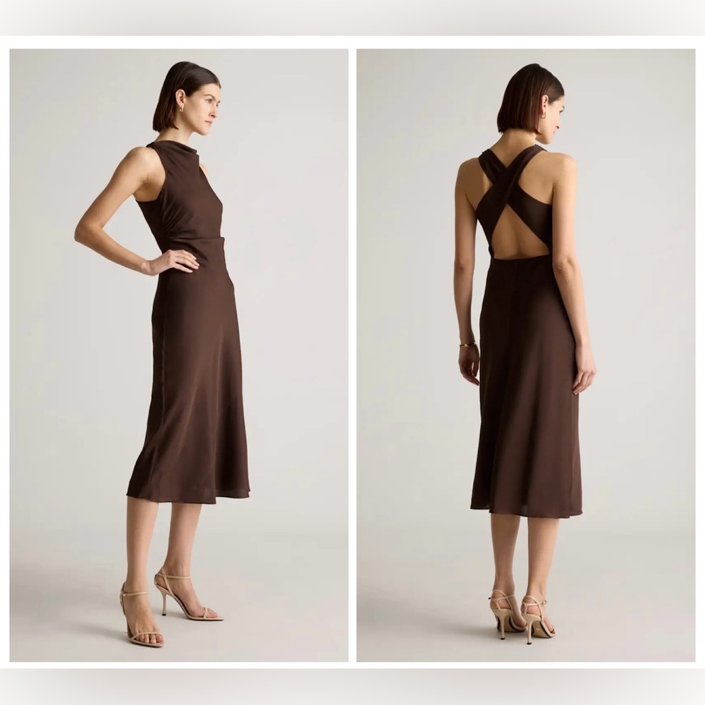 GUC quince washable stretch silk high neck midi dress brown hot fudge xs - Picture 9 of 16